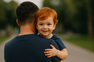 a father holding a child